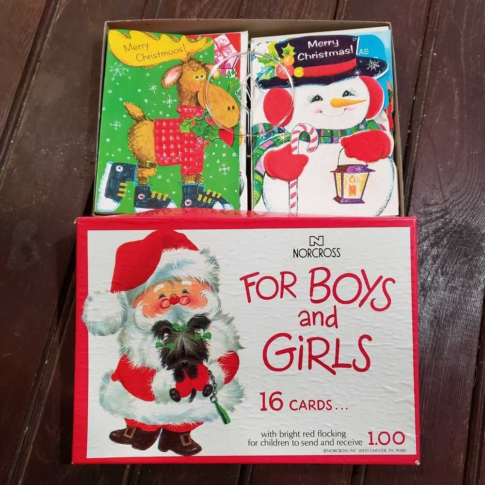 VTG Norcross Flocked Christmas Greeting Cards in Original Box 16 Cards Unused